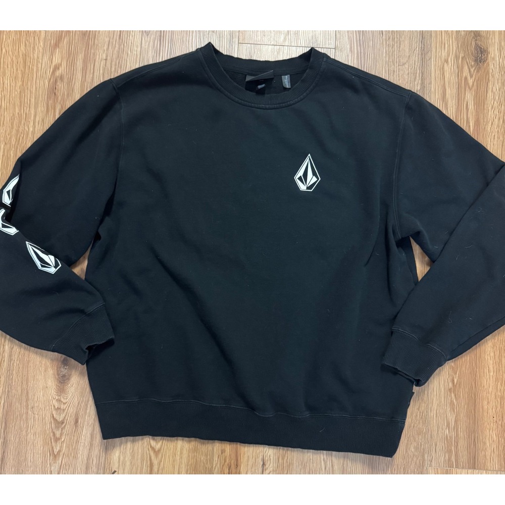 Volcom Mens Classic Fit Fleece Crewneck Sweatshirt Black Stone Logo XL